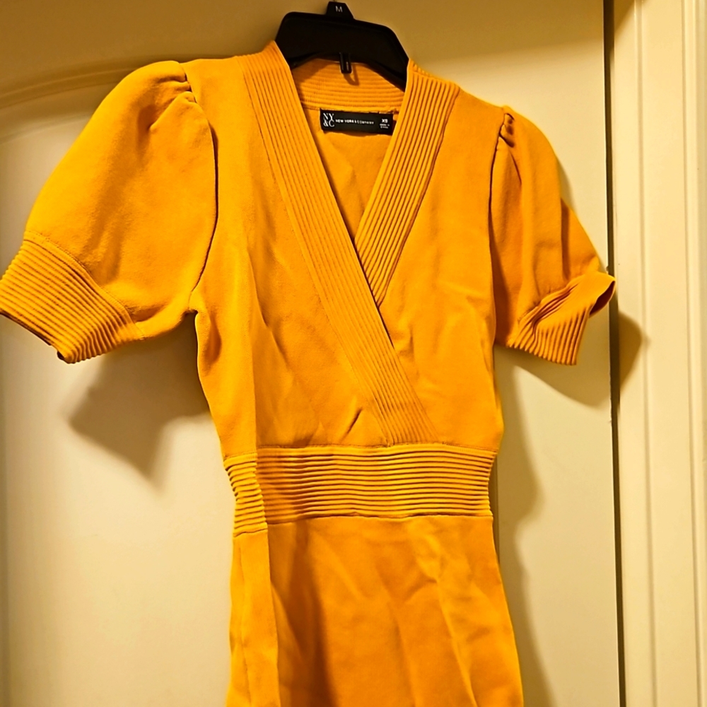 Mustard color sweater midi sheath dress